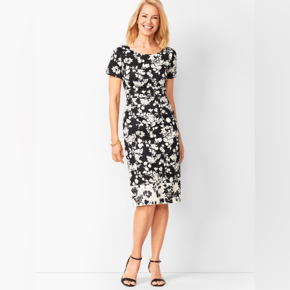 NWT Talbots Floral Bateau Neck Sheath Dress SZ 14 Modern Classic Corporate Chic
